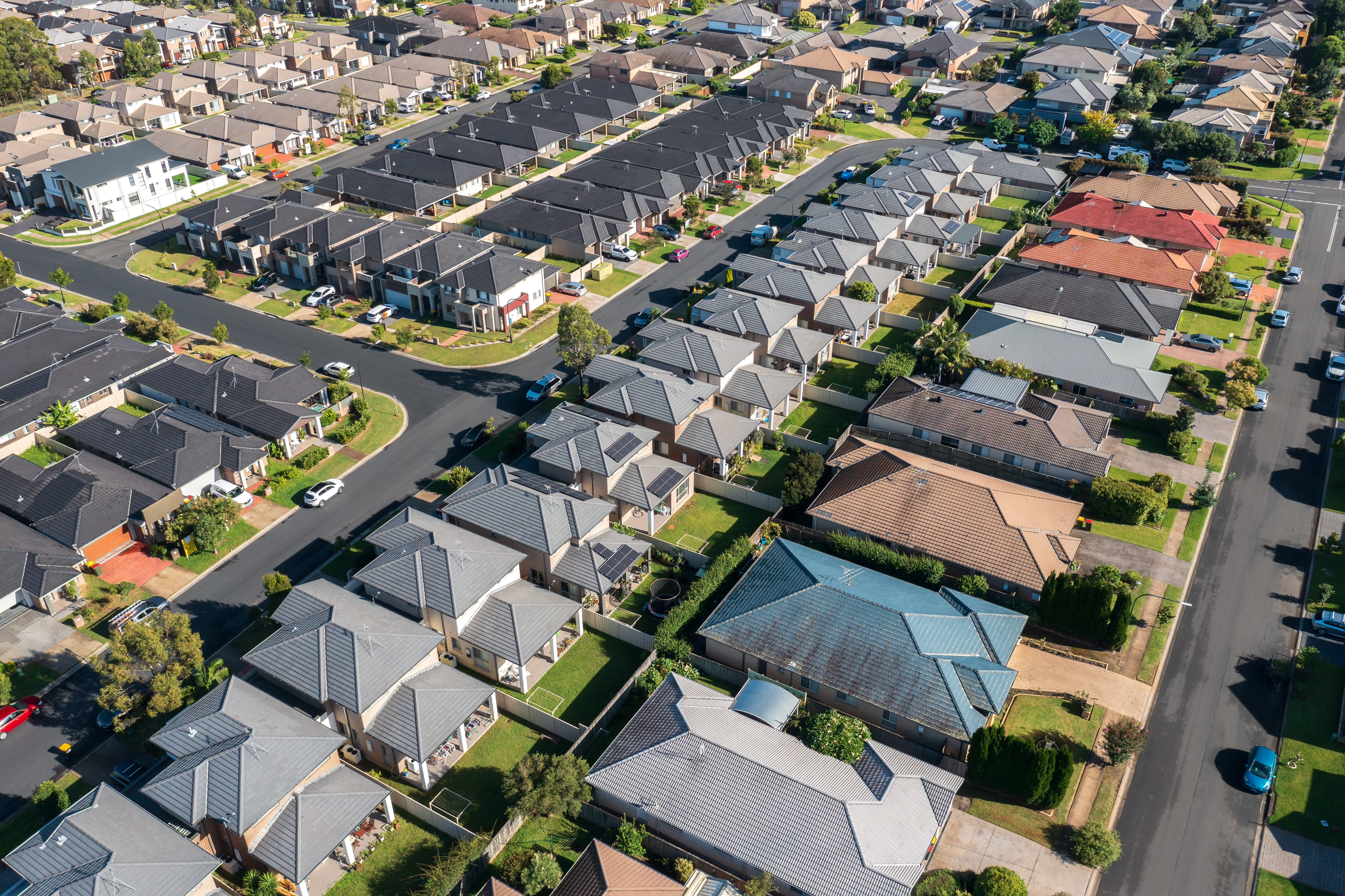Aerial view of suburban houses
