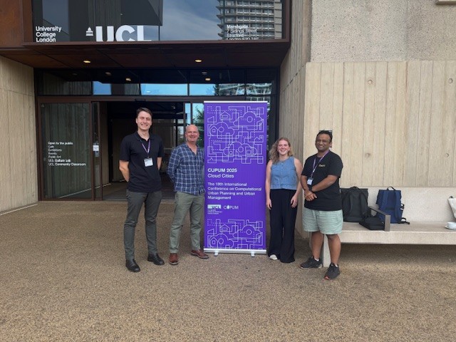 The City Futures team at CUPUM 2025. Left to right: Charlie Gillon, Chris Pettit, Susan Ruinaard, Bala Soundararaj. 