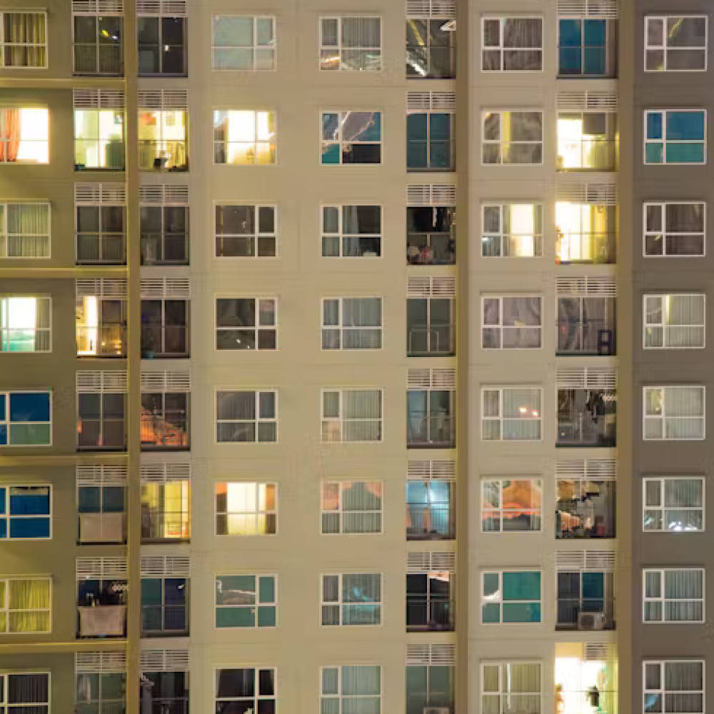 Apartments lit up at night