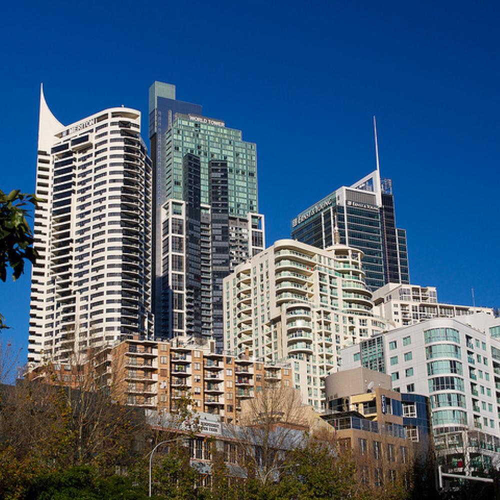 Low shot of tall buildings