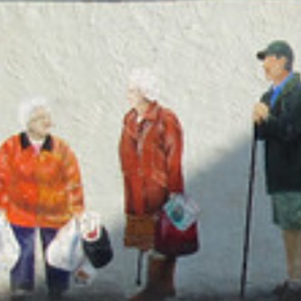 Wall painting of a long line of people