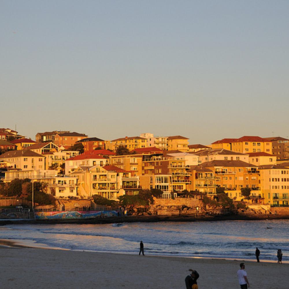 Homes by the beach in the sunrise