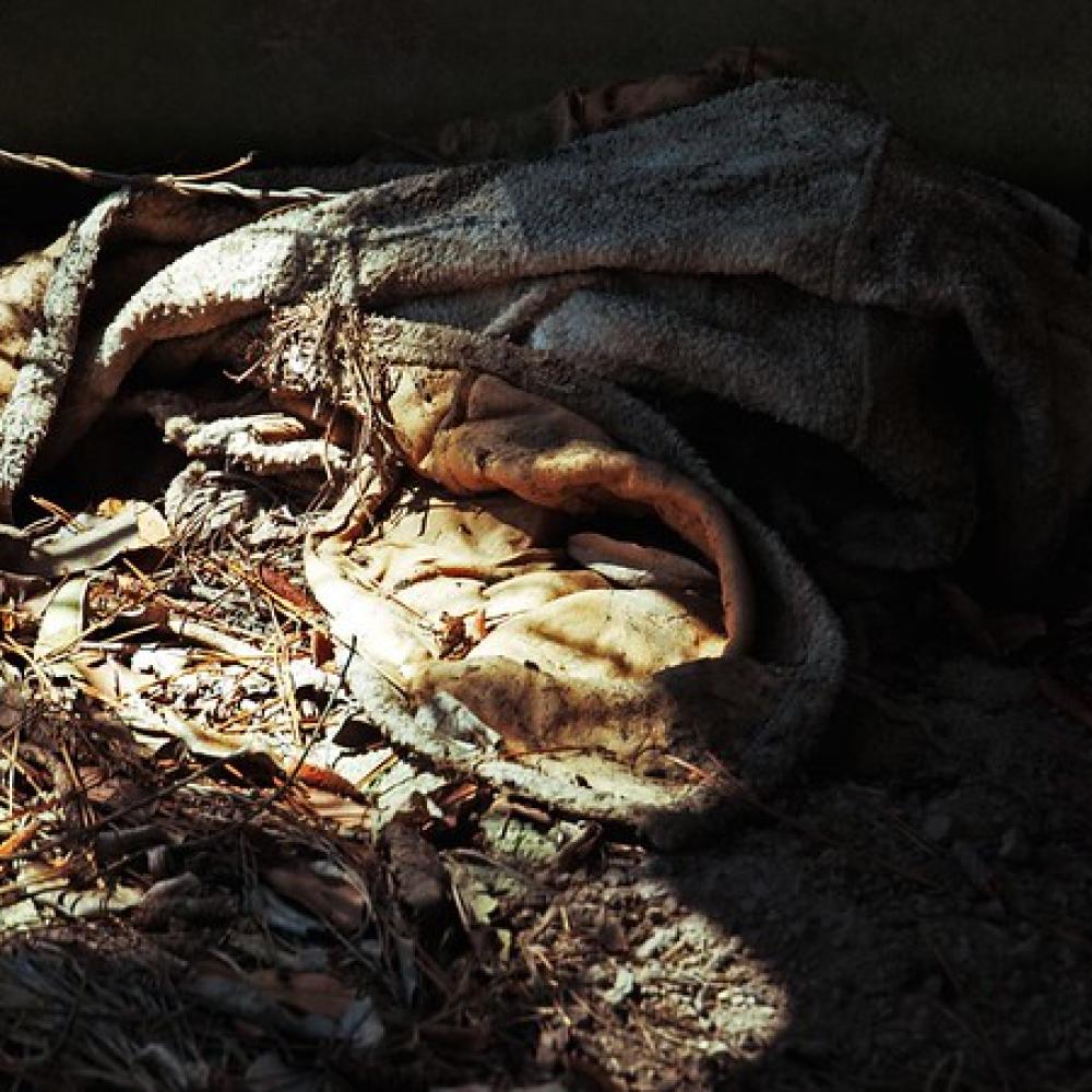 Jacket covered in dirt and leaves