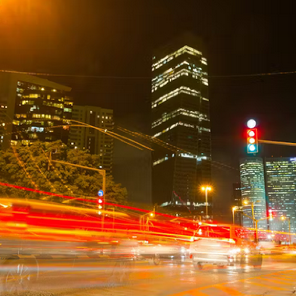 Busy city streets at night