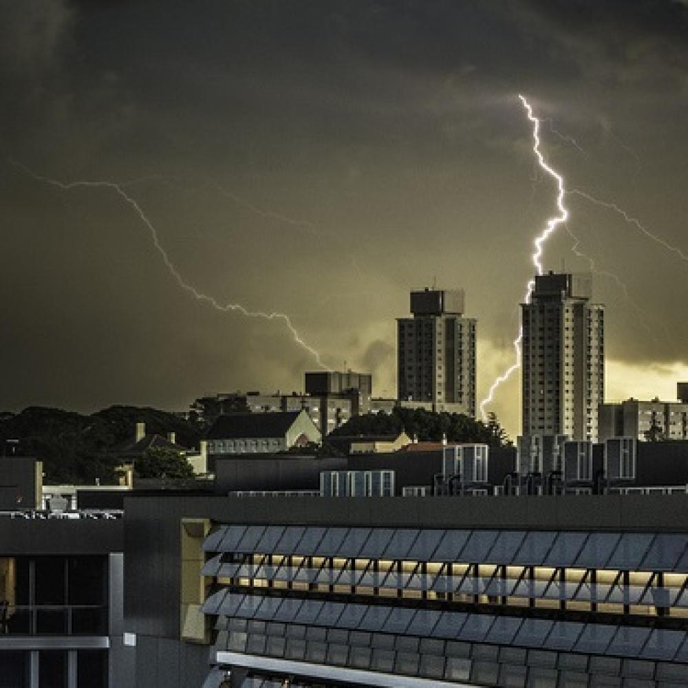 Lightning over a city