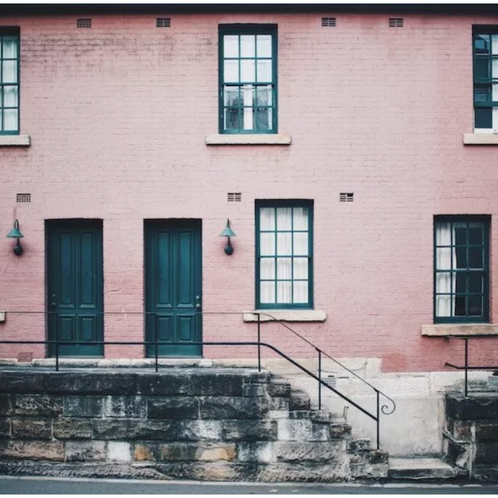 Pink apartment building