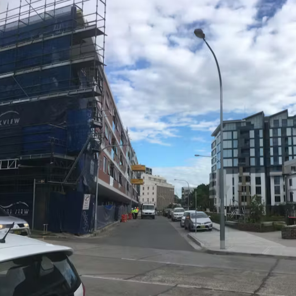 Apartment building with scafolding