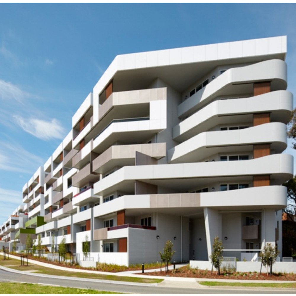 Winding balconies on a modern apartment building