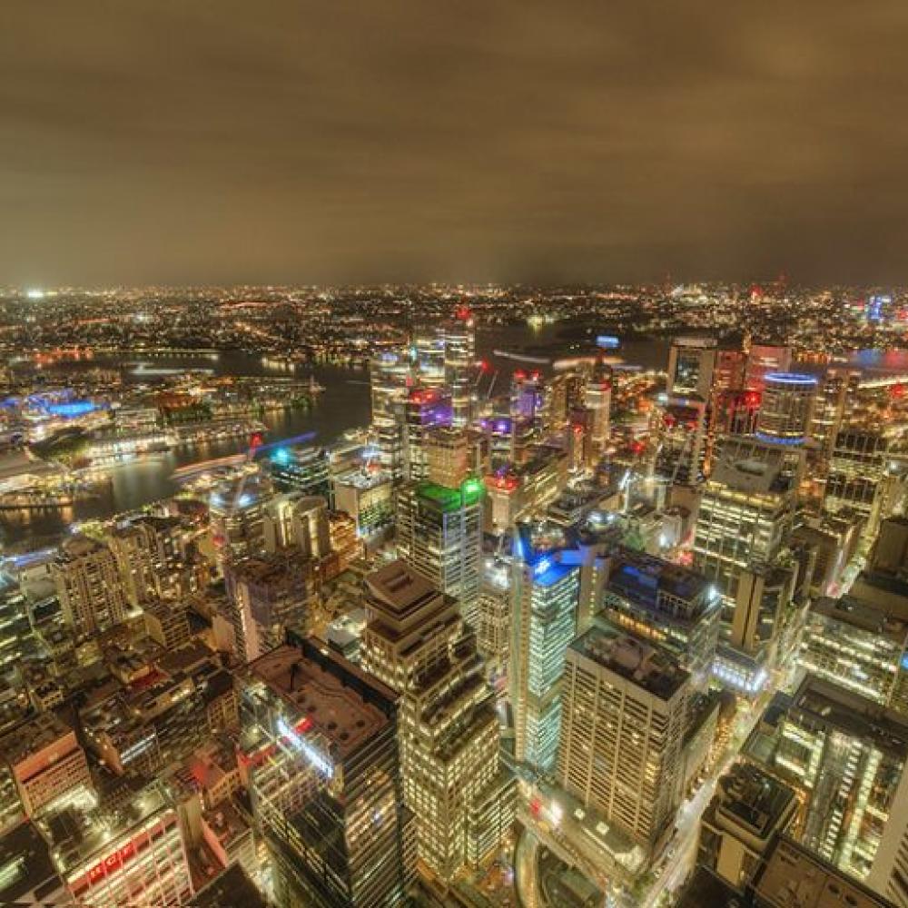 aerial view of a city at night