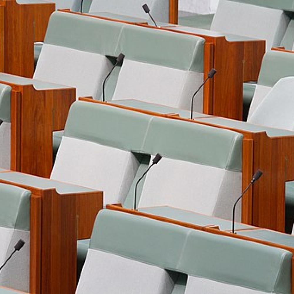 Parliament seats with microphones