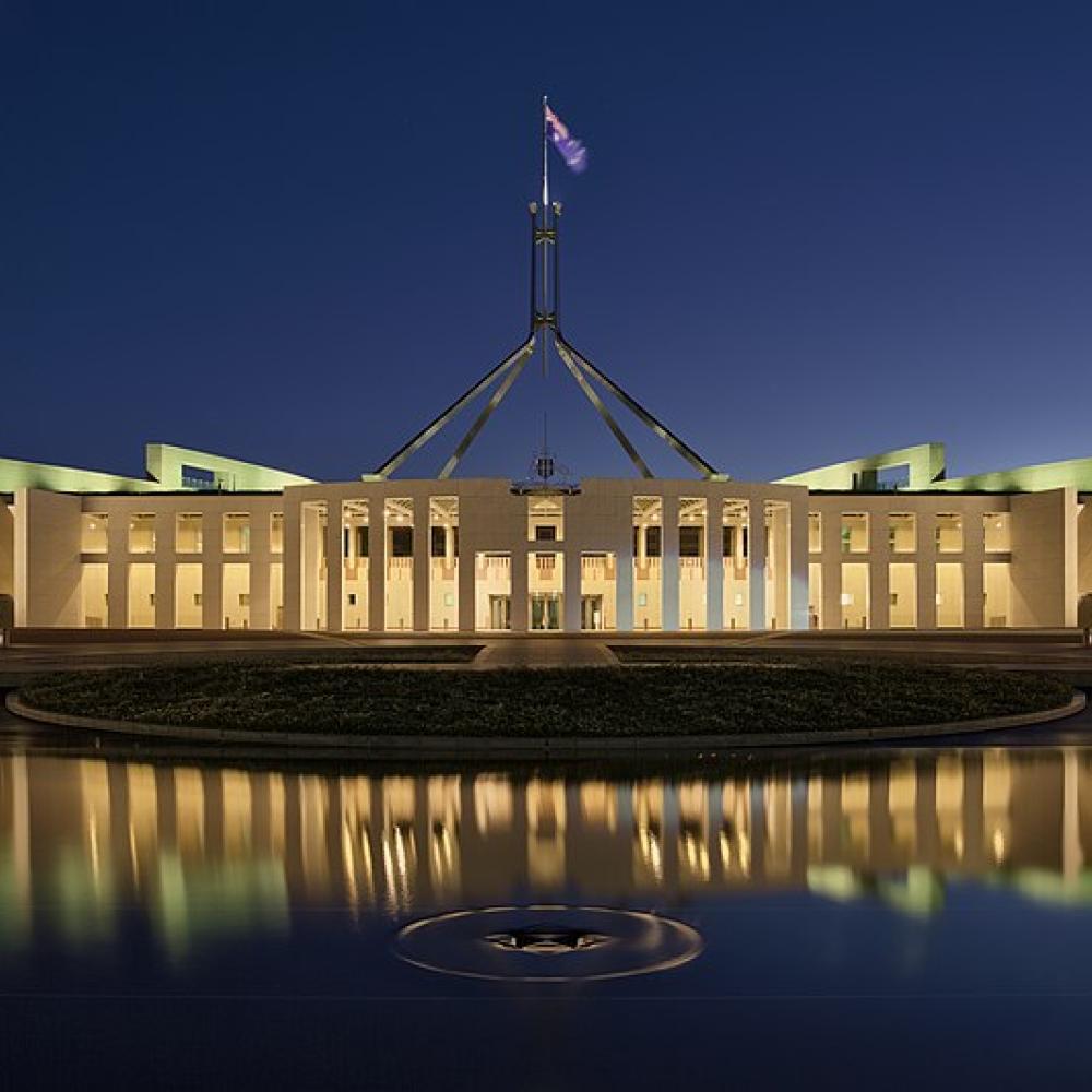 Parliament house lit up at night