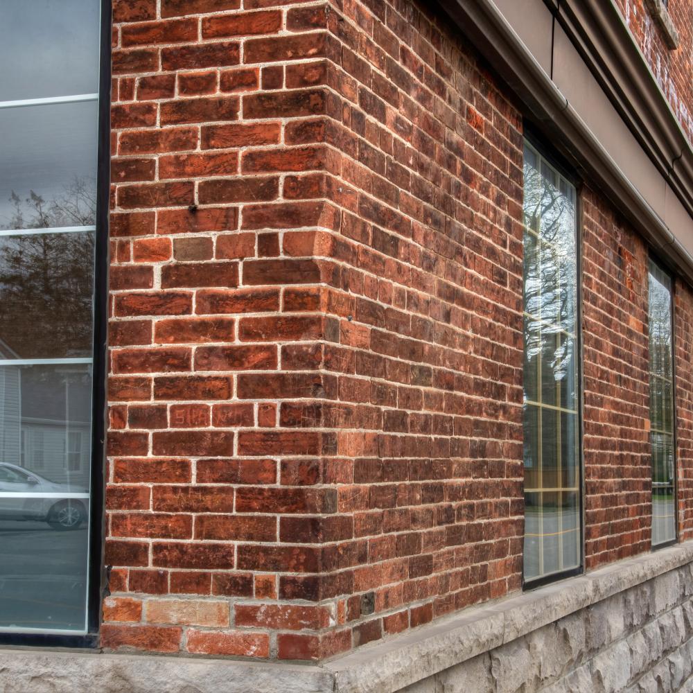 Brick building with tall glass windows