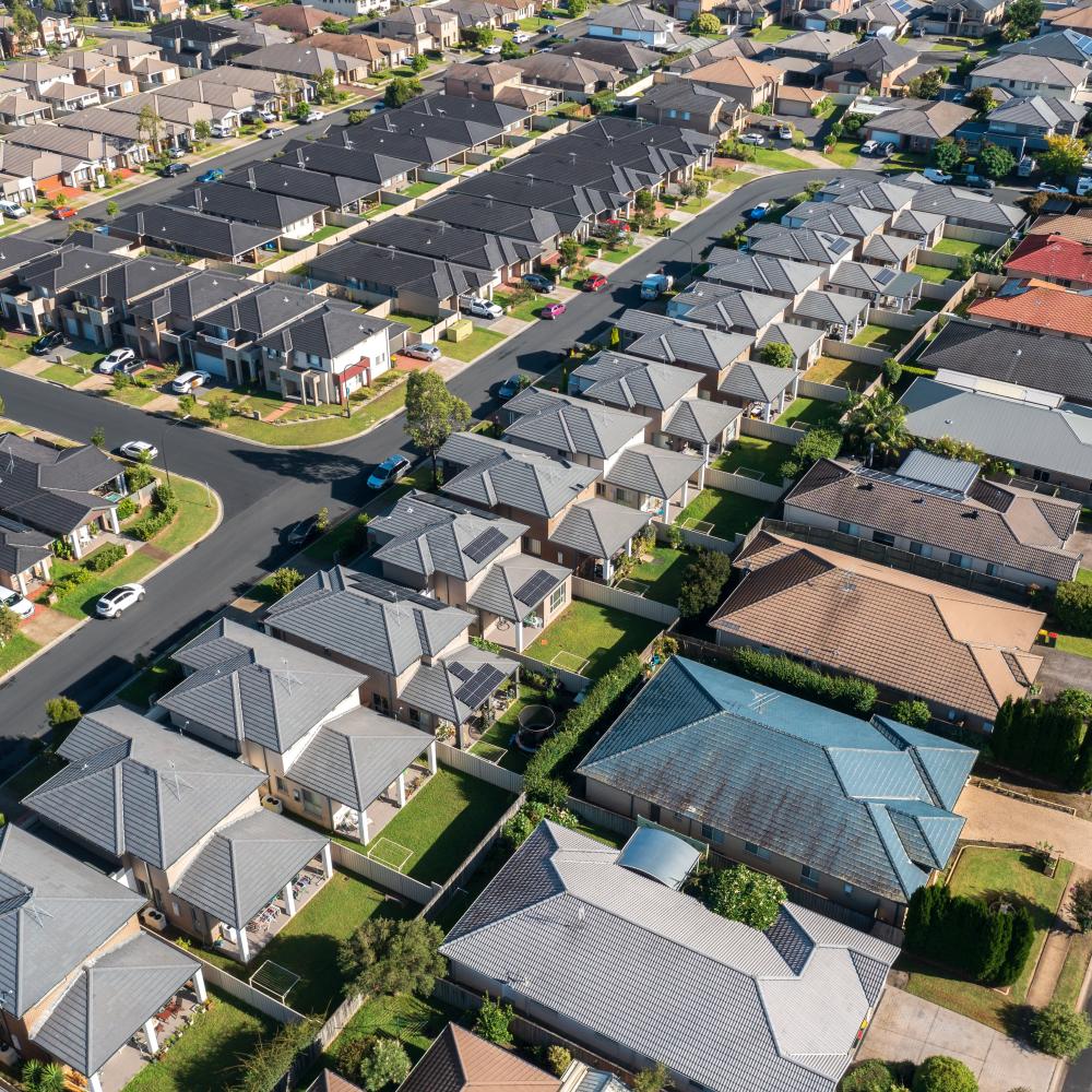 Aerial view of suburban houses